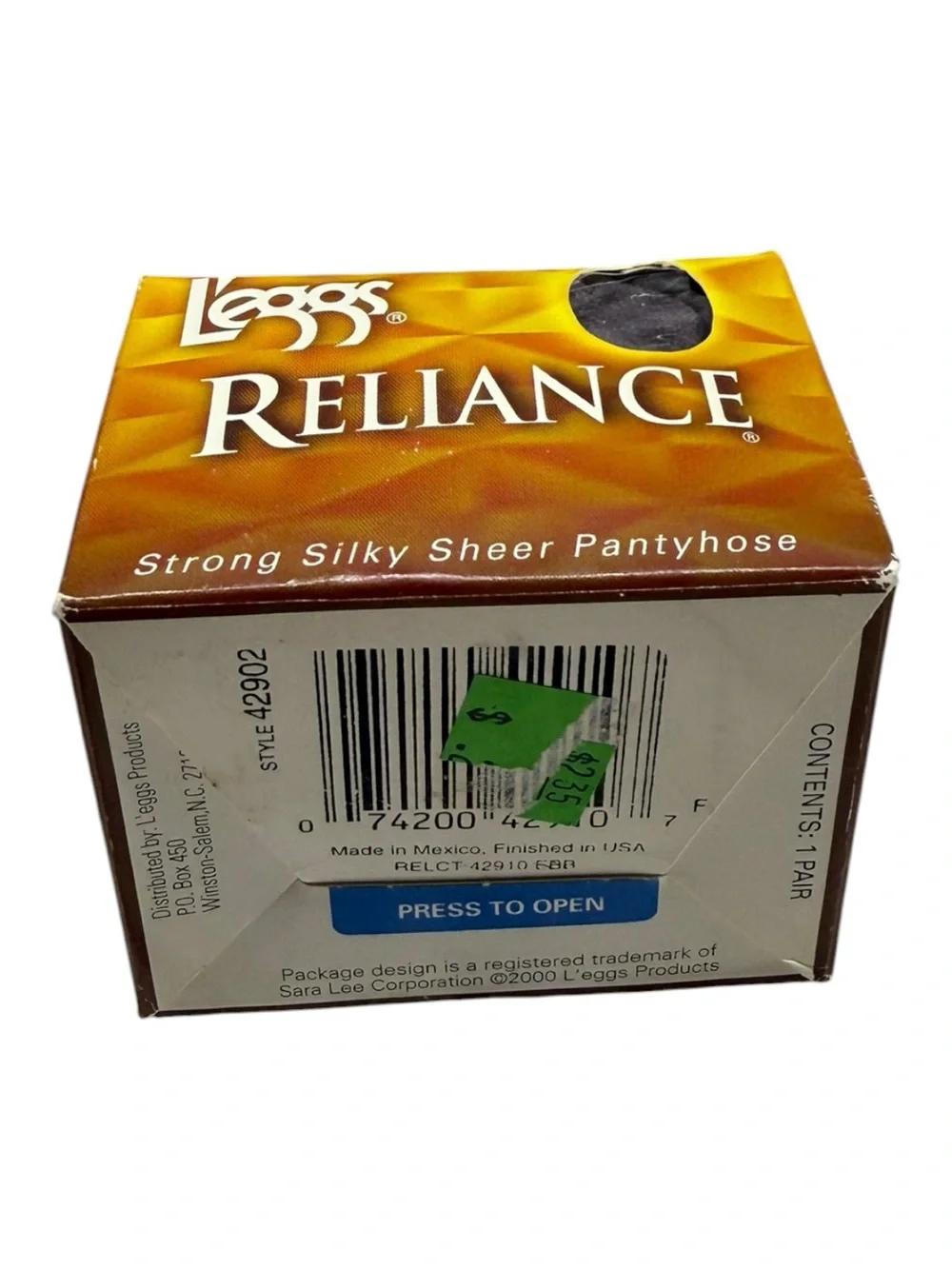 2000 L'eggs RELIANCE Control Top Enhanced Toe Off Black Size B Pantyhose; 42910